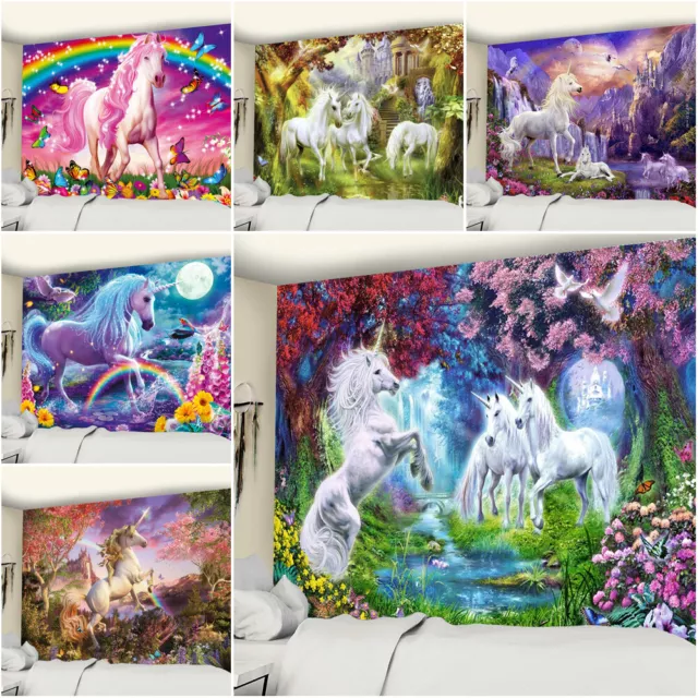 Large Rainbow Unicorn Tapestry Wall Hanging Bedspread Throw Mat Blanket Backdrop