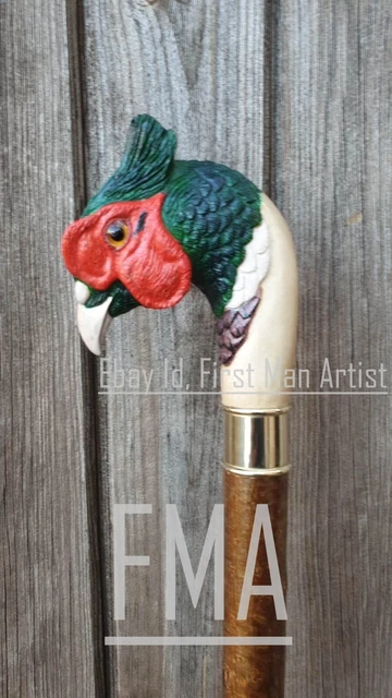 Pheasant Bird Head Walking Stick Hand Carved Wooden Bird Walking Cane Gift A