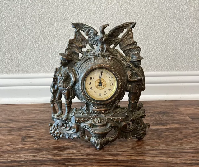 Vintage Brass Cast Iron Warner Instrument Co. Army & Navy Rare Clock 3087 - Read