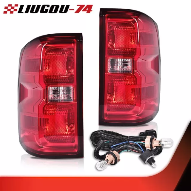 Fit For 14-19 Silverado Red Lens Rear Tail Light Brake Lamp W/Wiring Harness 2Pc