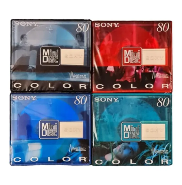 TDK Minidiscs x 4 Colour Recordable 80 mins Mini Discs , 4 X BRAND NEW WRAPPED