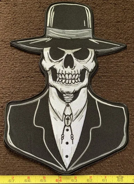 LARGE Old School Death Skull Western Religious Minister Iron On Back Patch