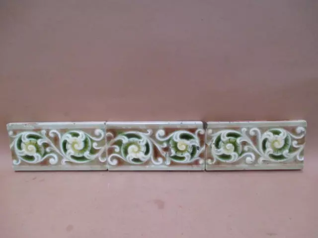 Tiles x3, Majolica, Art Nouveau, Art Deco, border tile, antique, vintage