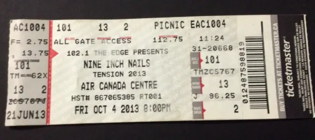 Nine Inch Nails Ticket Stub Toronto 10-04-2013 - Venue - Air Canada Centre