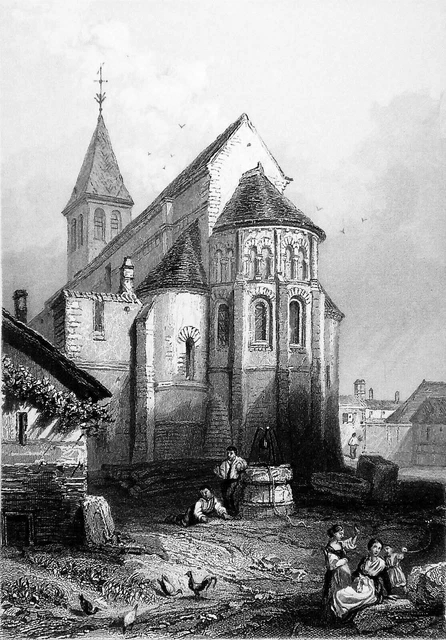 BURGUNDY - COSNE-COURS-sur-LOIRE: L'ÉGLISE SAINT AIGNAN - 19th century engraving