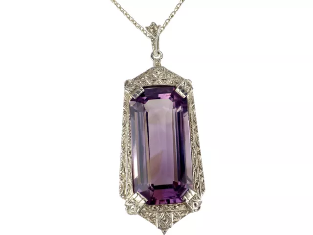 Art Déco 800 Silber 12,0 ct Natürlicher Amethyst Damen Anhänger mit Kette!