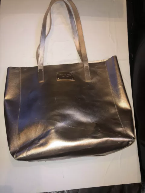 Michael Kors Metallic Rose Gold Tote Bag, Faux Leather, Logo