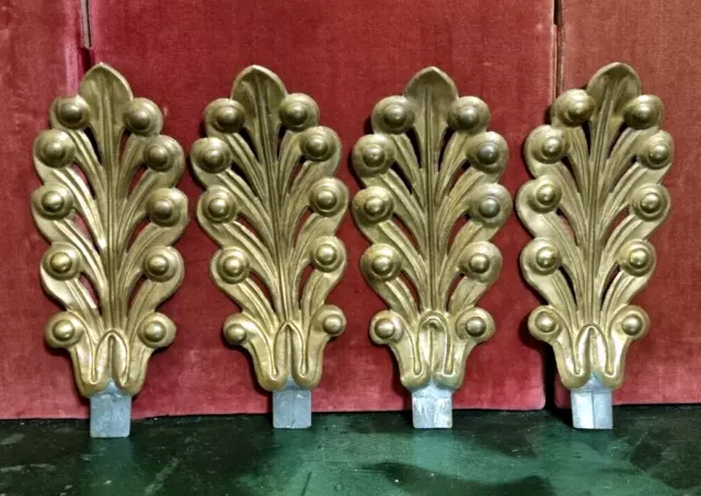 4 Scroll palm acanthus leaf pediment Antique french brass pierced topper 10 in