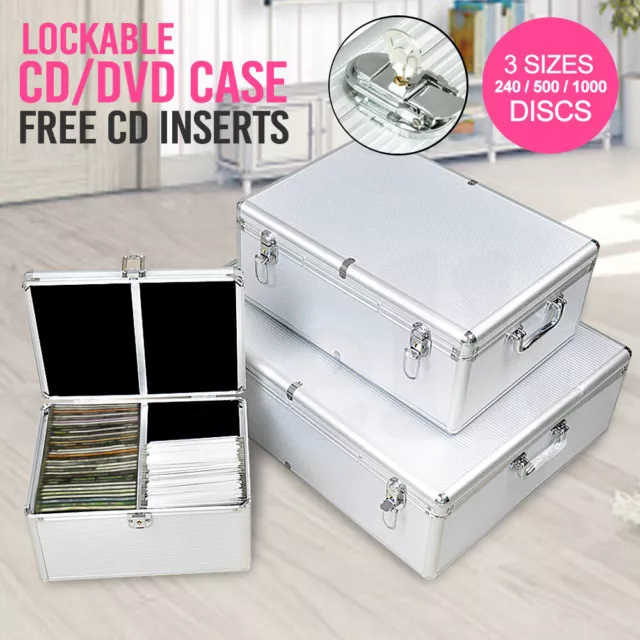 CD DVD Case Storage Box Bluray Lock Portable Aluminium Holder 240/500/1000 Discs