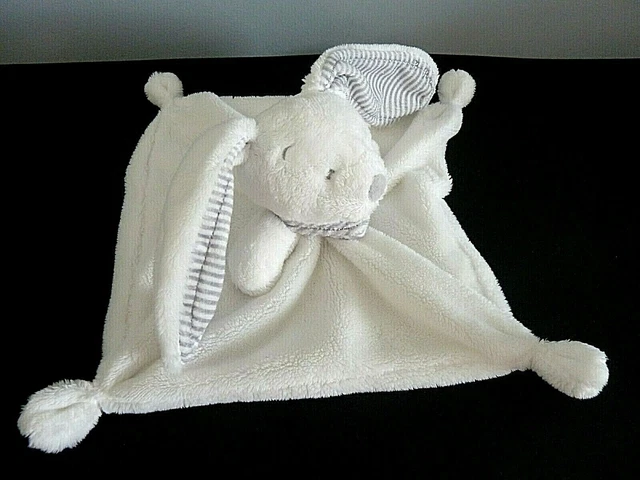 O5. Doudou Plat Simba Dickie Lapin Blanc Gris Foulard Oreille Raye Bb Et. Neuf*