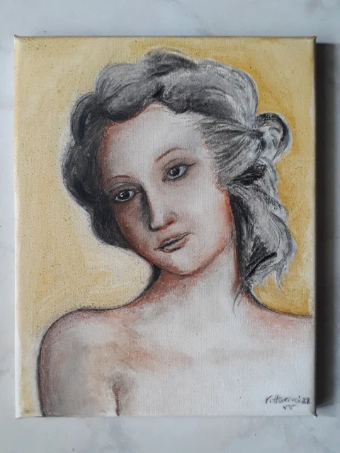 QUADRO Olio su tela Dipinto a mano ritratto di  donna moderno  firmato