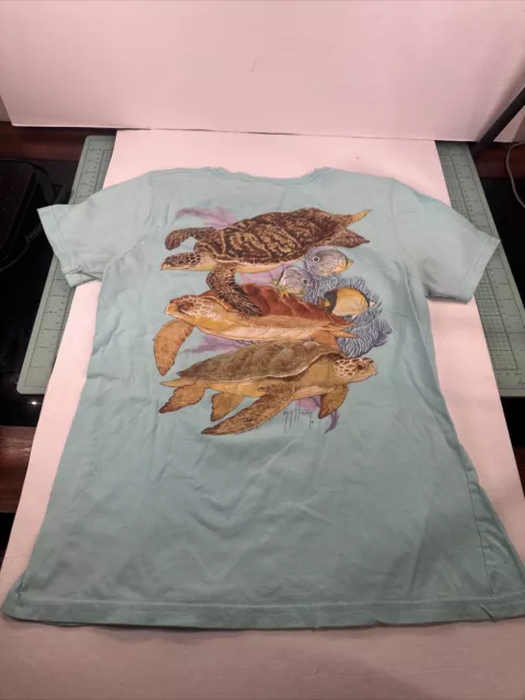 Guy Harvey Classic Collection Sea Turtles T Shirt Size S Teal Aqua Women's