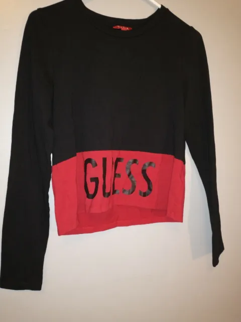 Women's Top Size M Medium Guess Crop Shirt Blouse Black Red