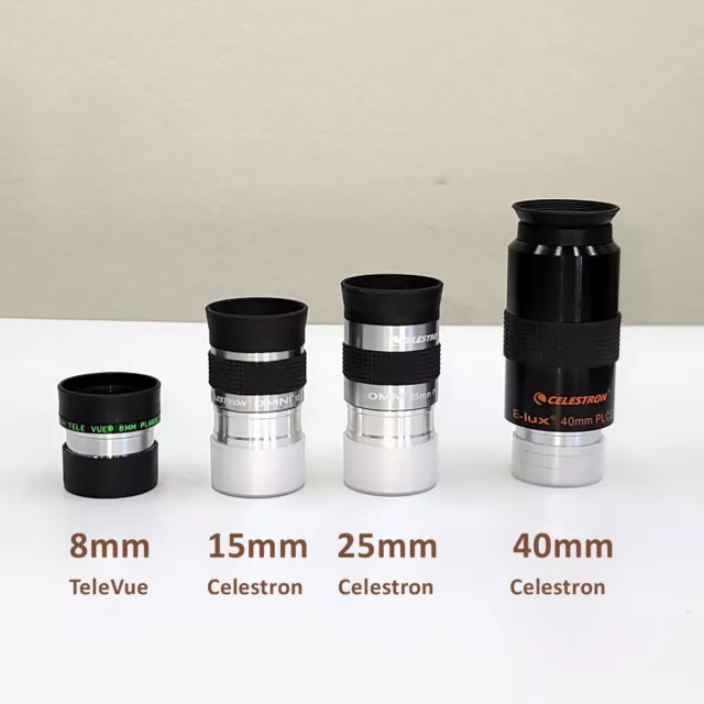 Plossl Eyepieces - Set of 4 - 1 Tele Vue (8mm), 3 Celestron (15mm / 25mm / 40mm)