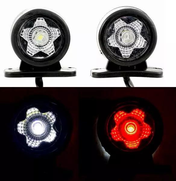 4x 24V LED Bianco Rosso Posteriore Lato Stella Rotondo Luci di Ingombro Camion