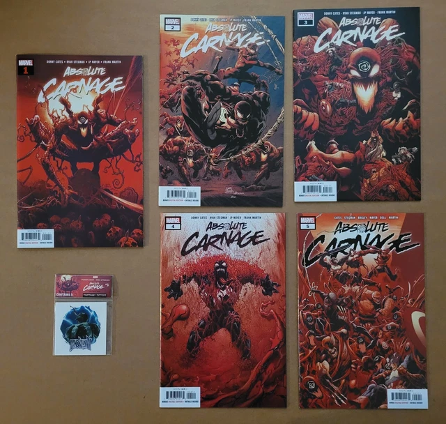 Absolute Carnage 1 2 3 4 5 Complete 2019 Set + Tatoos Hi-Grade Marvel Lot of 5