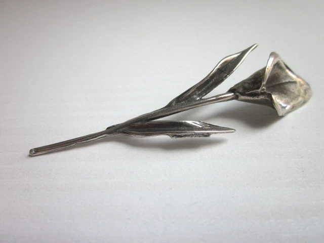 Fiore Calla in Argento 800 con Tecnica di Microfusione-6,5 X 2 cm-4,5 gr-Vintage