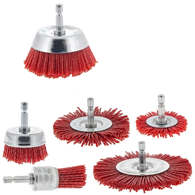 Tout Neuf Câble Brosses 6 Pièces Abrasif Brosse Coupe Hexagone Nylon Set
