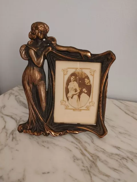Art Nouveau Vintage Metal Picture Frame with Lady