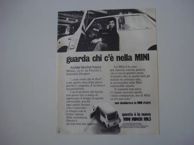 advertising Pubblicità 1970 INNOCENTI MINI MINOR MK3