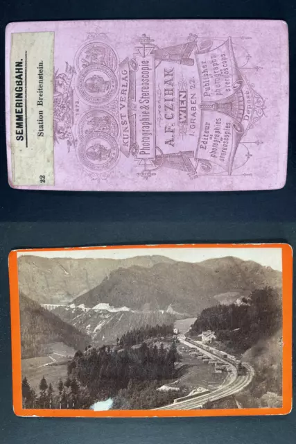 Czihak, Autriche, Ligne de chemin de fer de Semmering Vintage cdv albumen print