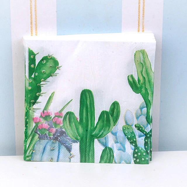 20Pcs/Bag Lunch Napkins Square Wiping Vibrant Cactus Printed Paper Party Napkins