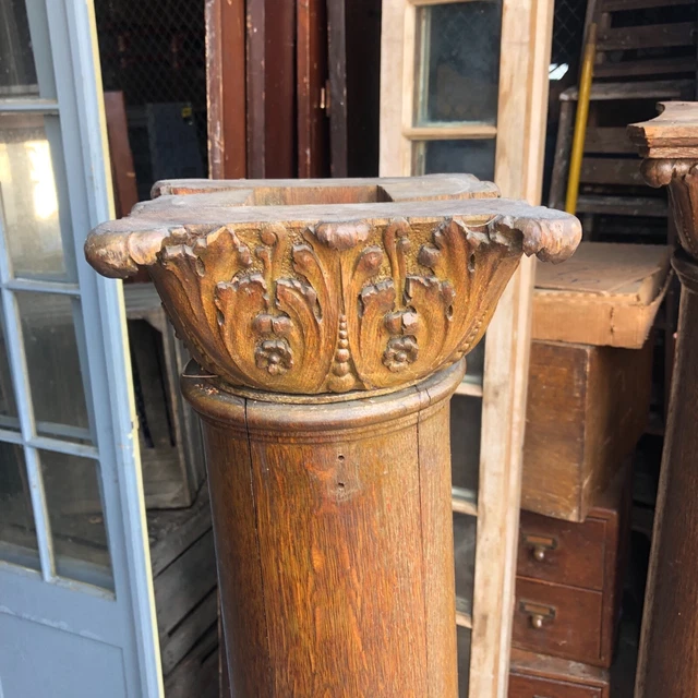 stunning pair c1880 hand carved oak columns fireplace? 57.5/9.25/8” Quartersawn 8