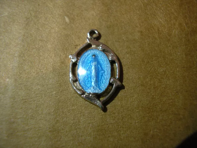 Miniature Sterling Silver Miraculous Medal Virgin Mary Blue Enamel Catholic 925 3