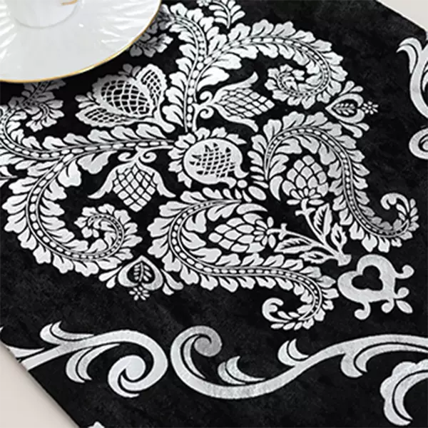 Luxury Velvet Table Runner Shiny Silver Floral tassels Table Cloth Decor Retro