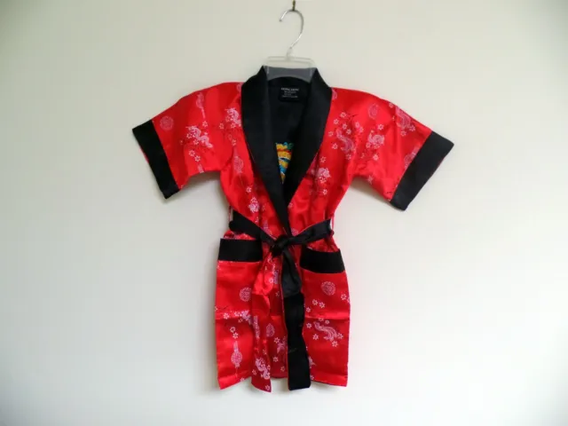 Thai Silk-Blend Child's Robe Kimono Orange/Red Reversible Dragon/Unisex -S (New)