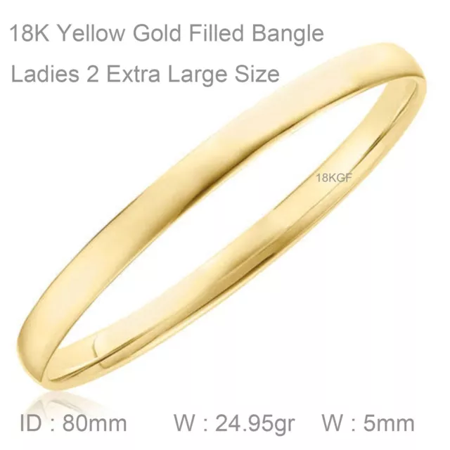 Bangle Real 18k Yellow Gold Filled Solid Bracelet 2XL Sz 80mm W:5mm*************