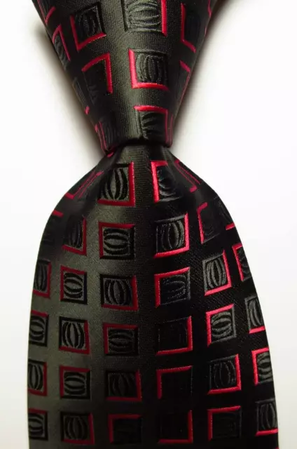 New Classic Checks Black Red JACQUARD WOVEN Silk Men's Tie Necktie