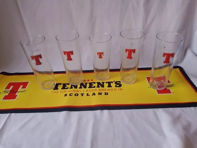 Tennents Lager Pint Glass Vintage X5 /Beer Mat Not Included