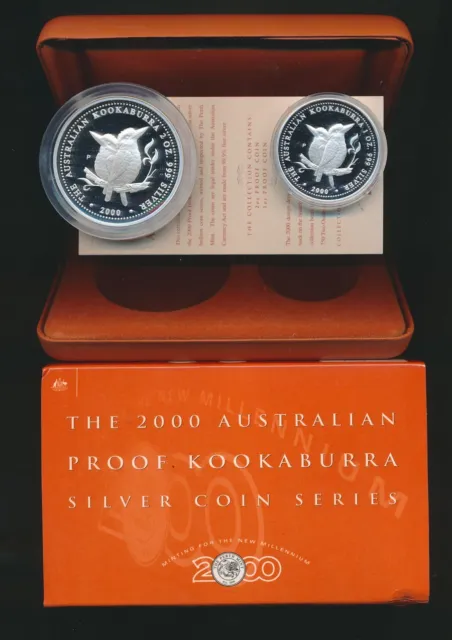 Australia: 2000 $1 1oz & $2 2oz Silver Kookaburra Proof Set Key Date