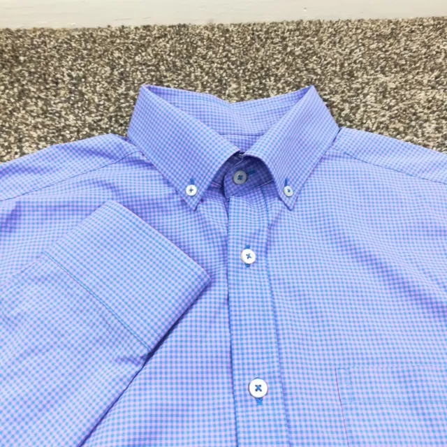 Vineyard Vines Shirt Performance Blue Pink Gingham Checked LS Button Mens Medium