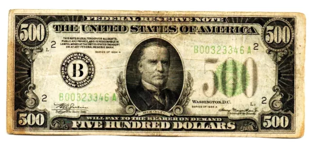 Fr. 2202-B $500 1934A Federal Reserve Note.