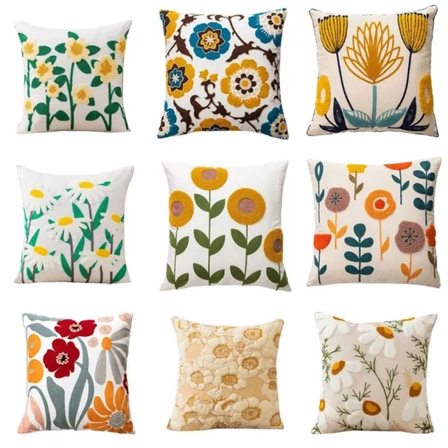 Floral Embroidery Pillow Cover Soft Pillowcase 18x18inch Cushion Covers Decor