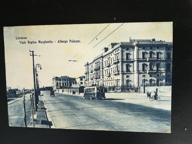 1943 Livorno Viale Regina Albergo Palazzo Bus Calesse Animata Toscana