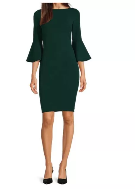 Calvin Klein Green Bell Sleeve Sheath Dress Size 12 - Euc