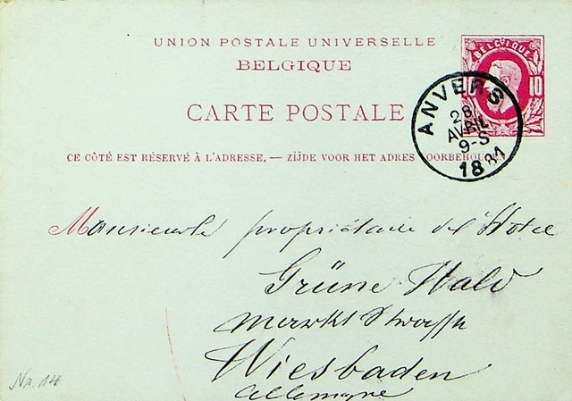 Belgique 1884 10c Upu Postal Carte De Anvers To Weisbaden Allemagne