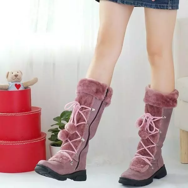 Gothic Womens Lace Up Faux Fur Winter Warm Mid calf Snow Boots Casual Shoes