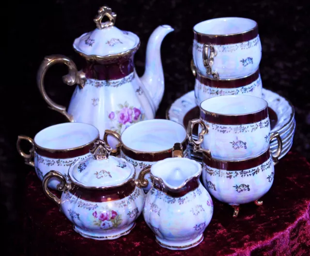 Vintage 15 Piece Tea/Coffee Set FRESH CHINA Mother of Pearl Effect 3