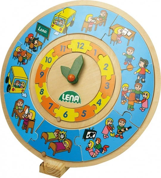 Holz Puzzle Lernuhr Kinderuhr mit Tages- & Nachtablauf Lernspielzeug Uhr Uhrzeit