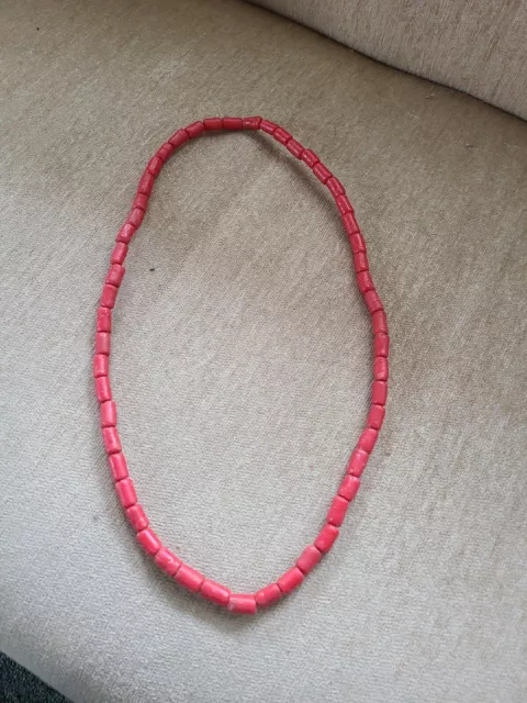 Old African Tribal Orange Coral Beaded Necklace  ◇ 14.5" / 29" End To End