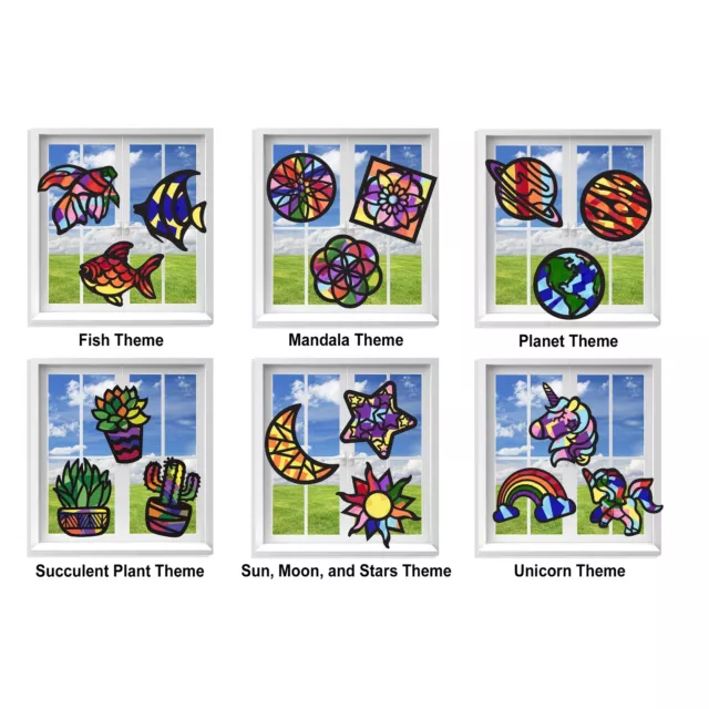 VHALE Suncatchers Craft 3 Sets (9 Cutouts) Stained Glass Effect Paper Window Art 3