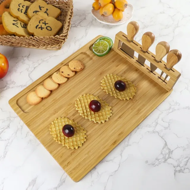 Cutting Slicer Wooden With Knife/Fork/Scoop Cutting Board Tray Cheese Board Set