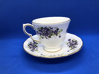 Vintage Queen Anne bone china tea cup and saucer purple violets