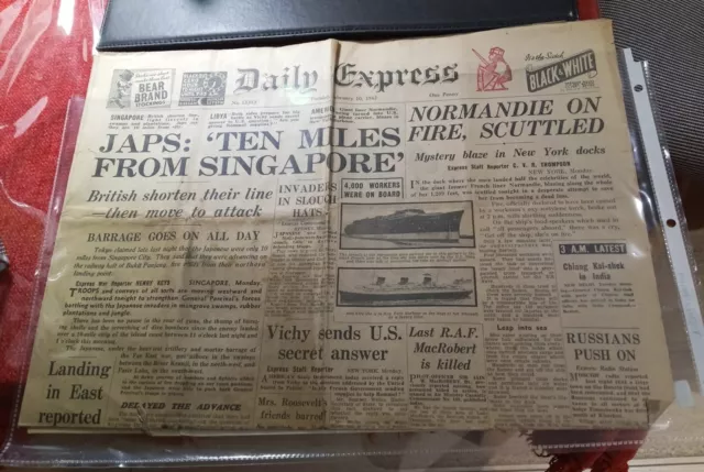 Compagnie Générale Transatlantic Original Daily Express February 10th 1942