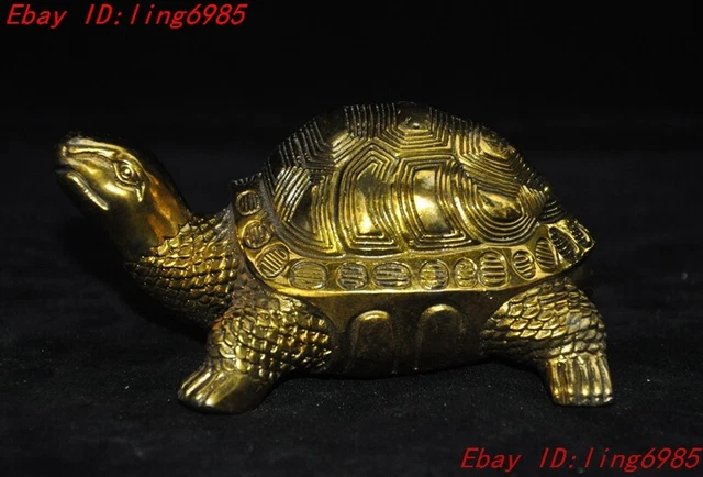 5.4" Marked Chinese Ancient brass Feng Shui longevity animal turtle statue