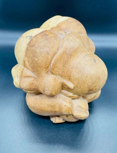 Carved Wood Weeping Buddha Sumo Wrestler Biomorphic Sculpture Worry Ball 2